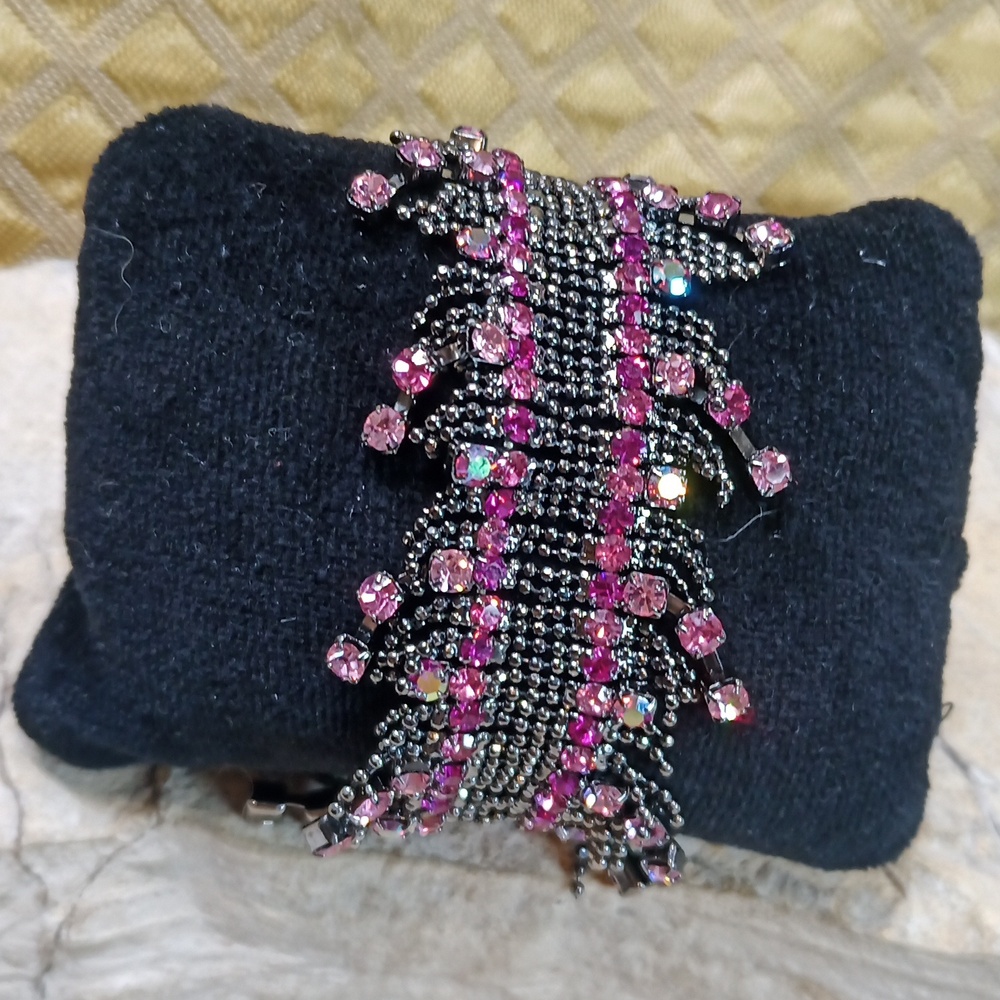 Vintage Pink and Purple Rhinestone Stretch Bracelet